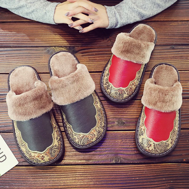 

Female And Male Couple Autumn And Winter Slippers Female Fashion Cotton Home Slipper Male Indoor Non-slip Plush Shoes