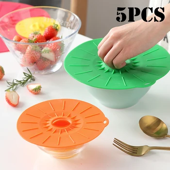 5pcs Microwave Cover Silicone Lids  Suction Covers for Pots Pans Bowls Cups Skillets Splatter Protection Easy Food Storage