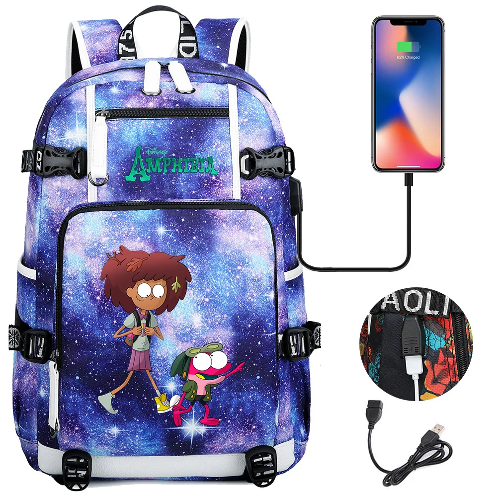 

Fashion Disney Amphibia School Backpack Women Men Laptop Travel Bag Large Waterproof Multifunction USB Charging Knapsack Mochila