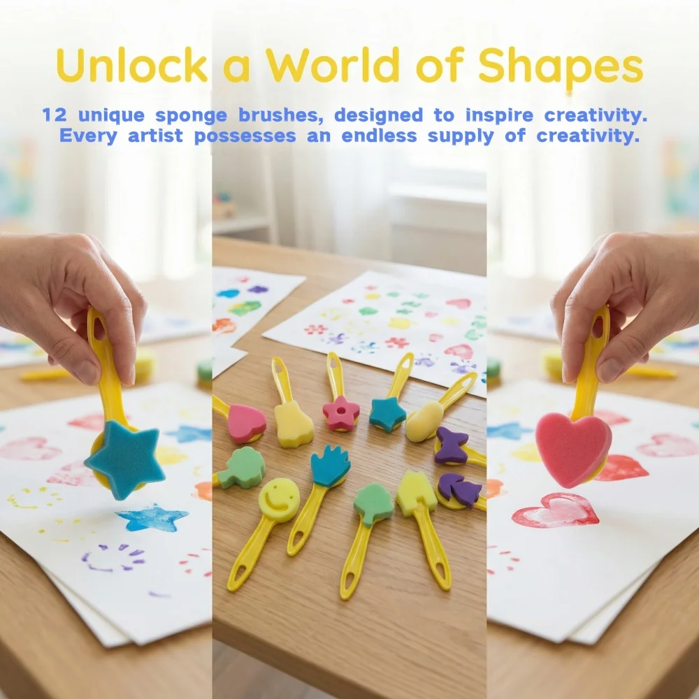 12Pcs 모양 스폰지 페인팅 스탬프, 하트 스타 꽃 패턴, 어린이를 위한 재사용 가능한 DIY 아트 브러쉬, 드로잉 도구