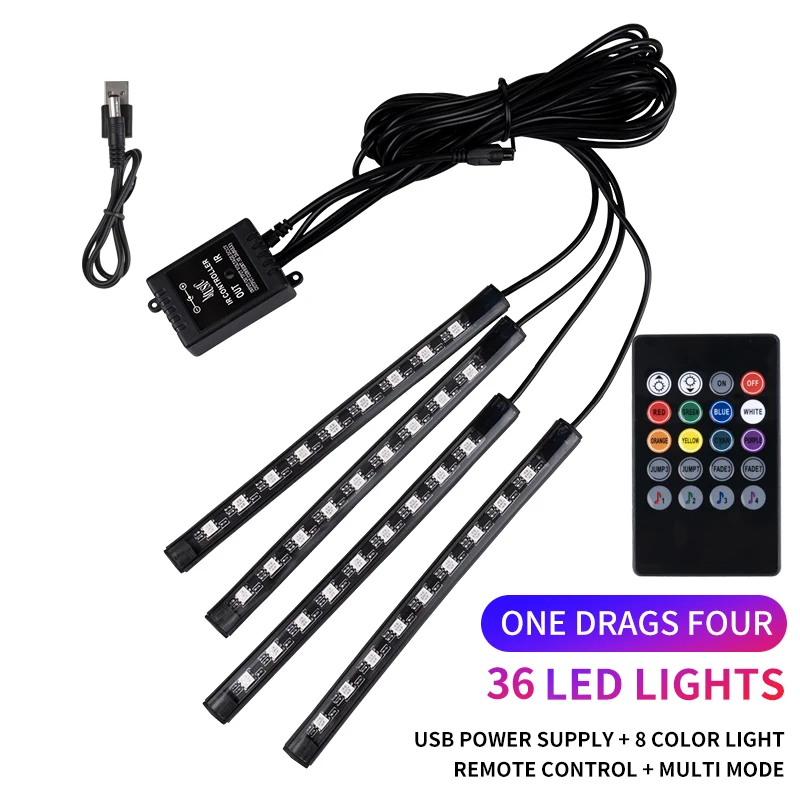 ตัวเลือกสินค้า RGB ไฟฟ้าความมืด ควบคุมเพลง ตกแต่งรถ