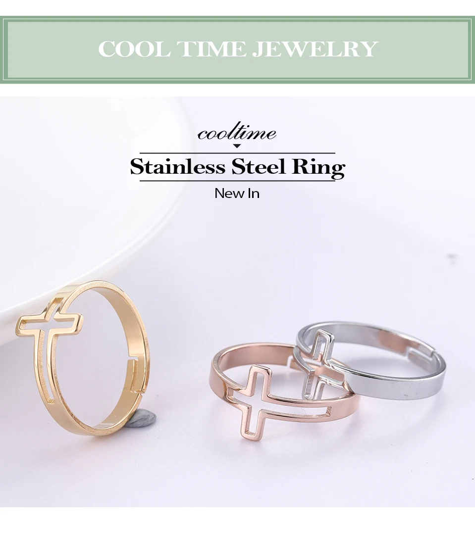 COOLTIME Edelstahl-Kreuzringe für Männer und Frauen, verstellbarer Paar-Fingerring, goldfarben, religiöser Schmuck, 2026, Trend-Geschenk – Detail 1