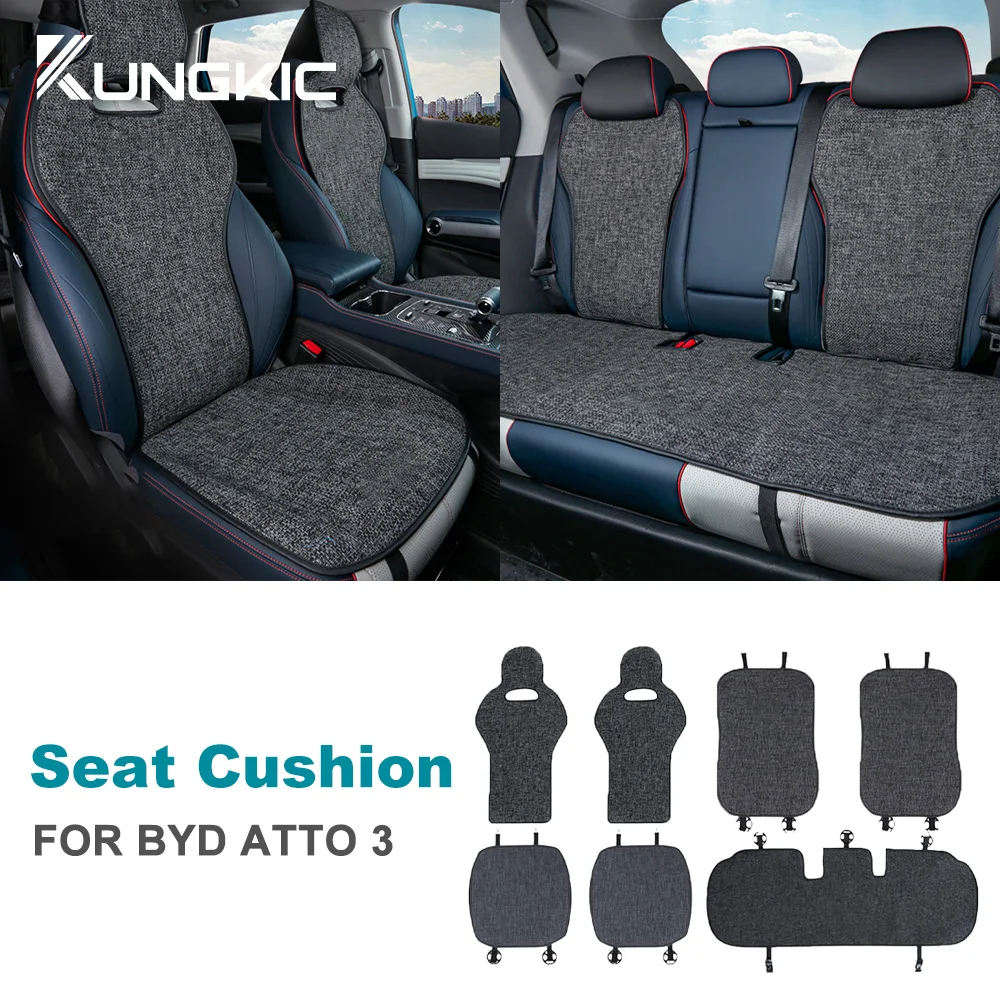 With BYD LOGO For BYD Atto 3 Yuan Plus Tang Han Dolphin EV 2021 2022 2023 2024 Breathable Linen Car Seat Cushion Protect Mat