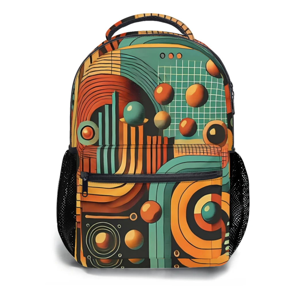 thumbnail image 1 of Mochila escolar ligera e informal yangshaomei diseño abstracto y futurismo nostálgico para niños y jóvenes, 1 of 4