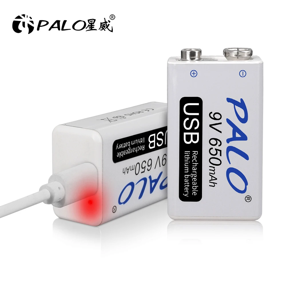 Batteria Ricaricabile Agli Ioni Di Litio 9V 6F22 Batteria Ricaricabile Agli Ioni Di Litio Da 650Mah Micro Usb Agli Ioni Di Litio 9V Per Metal Detector