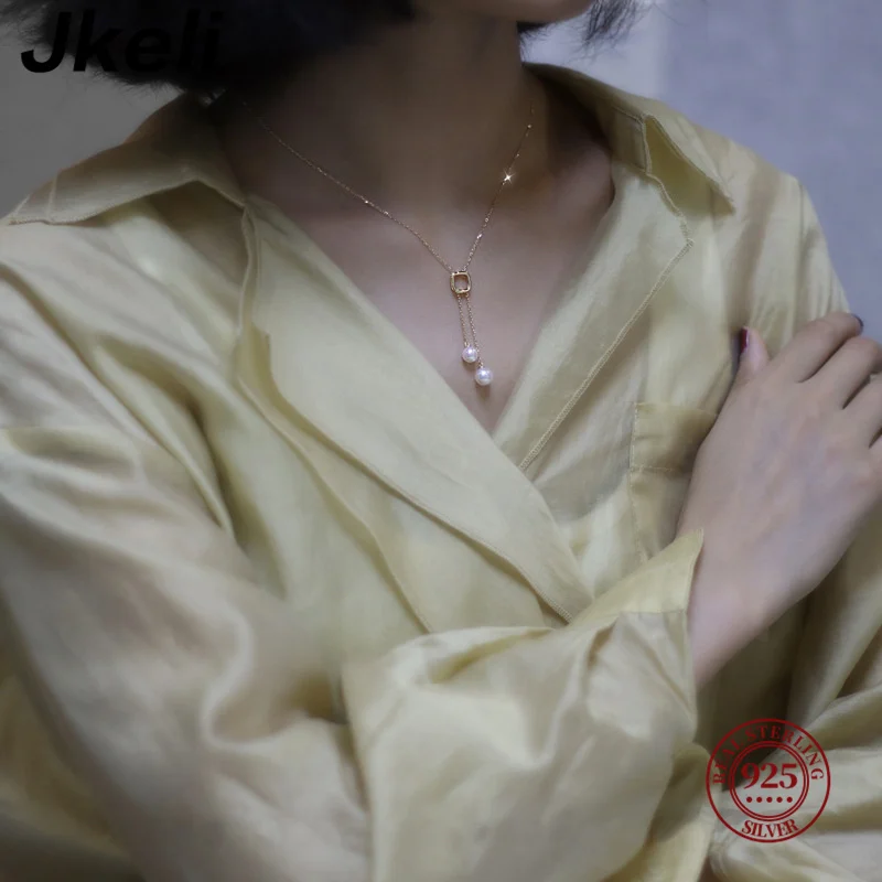 Japanese S925 Sterling Silver Double Pearl Necklace Y-shaped Long Tassel Premium Light Fashion Sweater Chain 3
