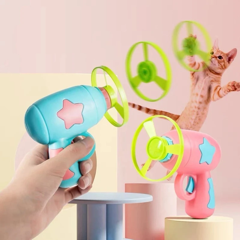 

Funny Cat Interactive Teaser Training Toy Games Creative Kittens Mini Bamboo-copter Disc Launcher Toys Pets Supplies Accessories