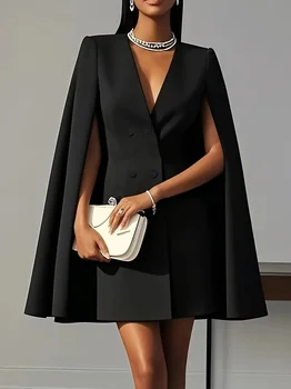 Autumn commuting double-breasted shawl cloak solid colour suit dress women's clothing 1