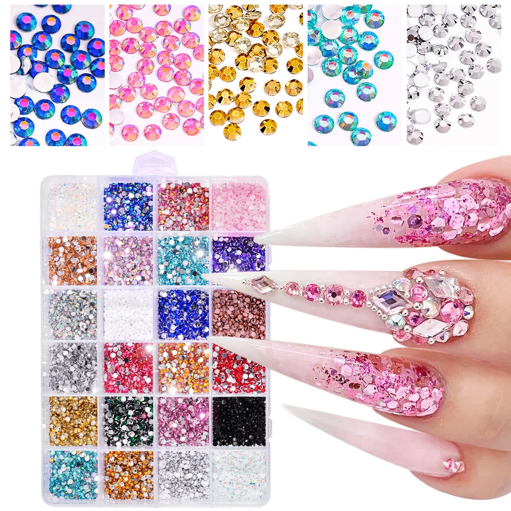 

10000/Box 3mm AB And Colorful Rhinestones Flatback Crystal Diamond Gems 3D Glitter Nail Art Luxurious Nail Decorations 24Colors