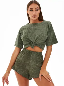 السيدات منامة مجموعة للمرأة بيجامة مجموعة فرقة بيجامة فام الصيف امرأة منامة النساء بيجامة مجموعات قصيرة الأكمام ملابس خاصة Pjs 5