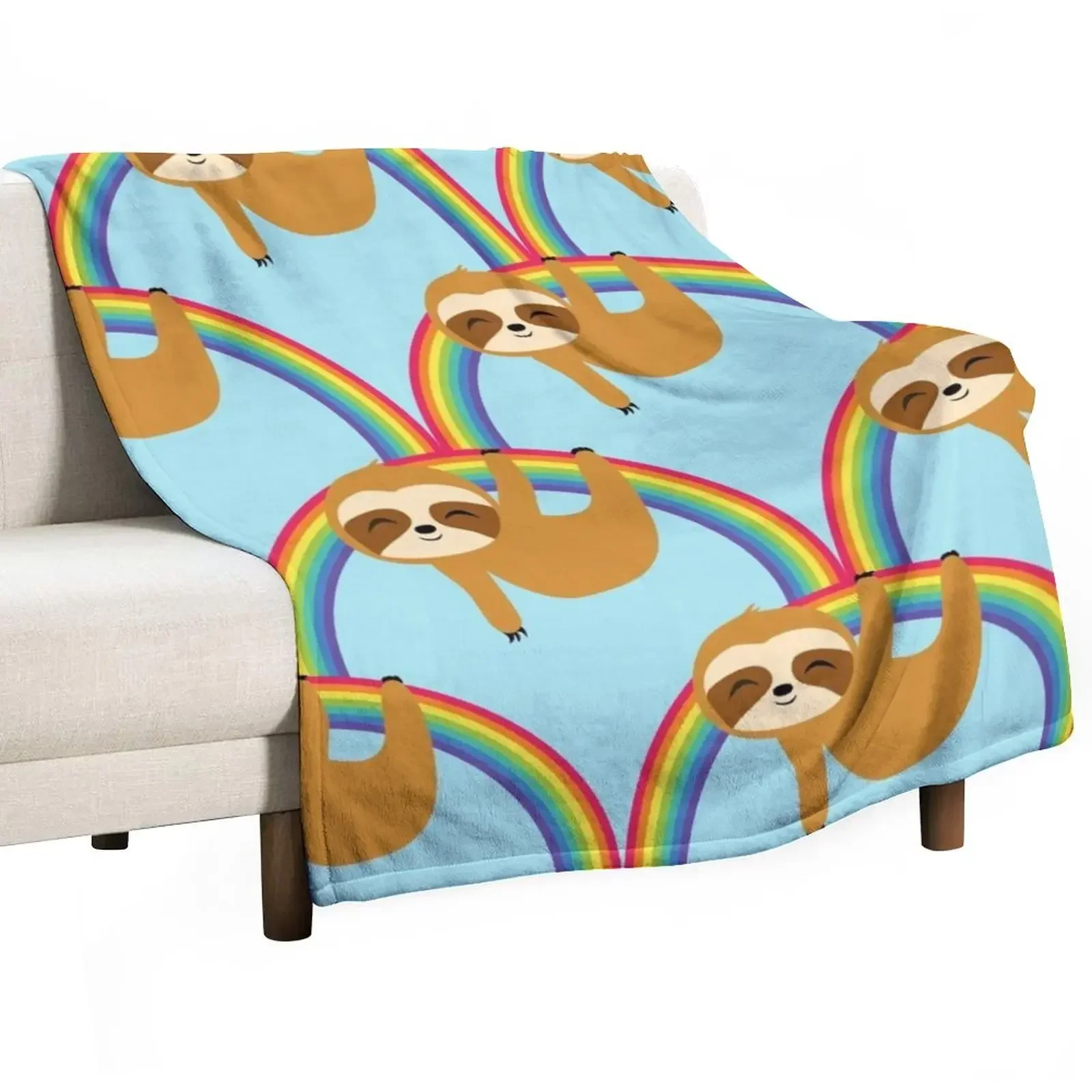 

Sloth on Rainbow, Cute Sloth Hangign on Rainbow, Take it Slow Throw Blanket For Baby blankets ands Summer Beddings Blankets