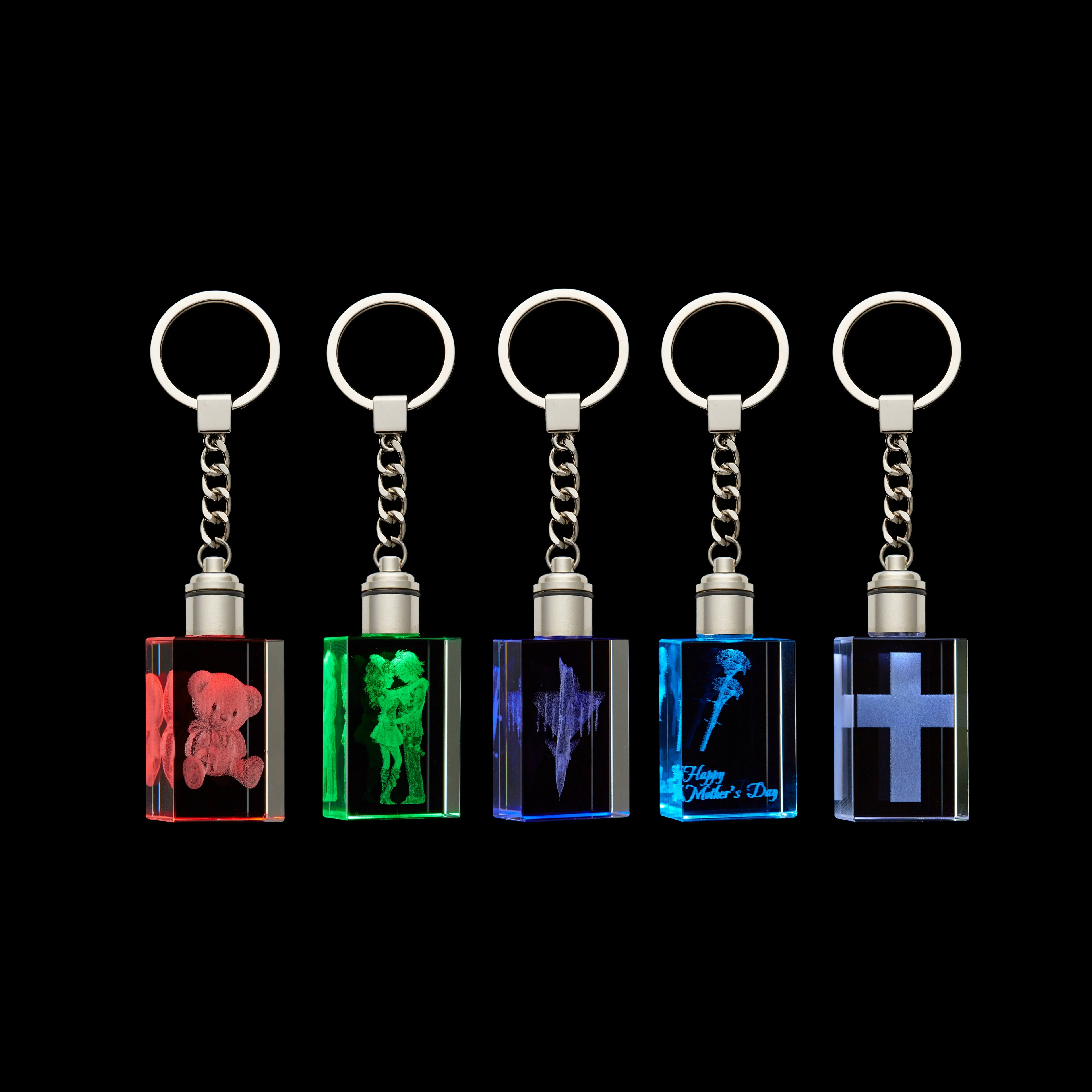 Crystal Keyring with LED Light inside Free Engrave any Design Crystal Blank Key Ring Custom Logo Family Photo DIY Birthday Gifts crystal keyring
