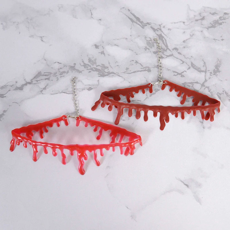 Collar De Halloween Con Gotas De Sangre | Accesorio De Vampiro Para Disfraces | Incluye Pendientes A Juego | Plástico Flexible Y Cómodo | Ideal Para Fiestas Temáticas