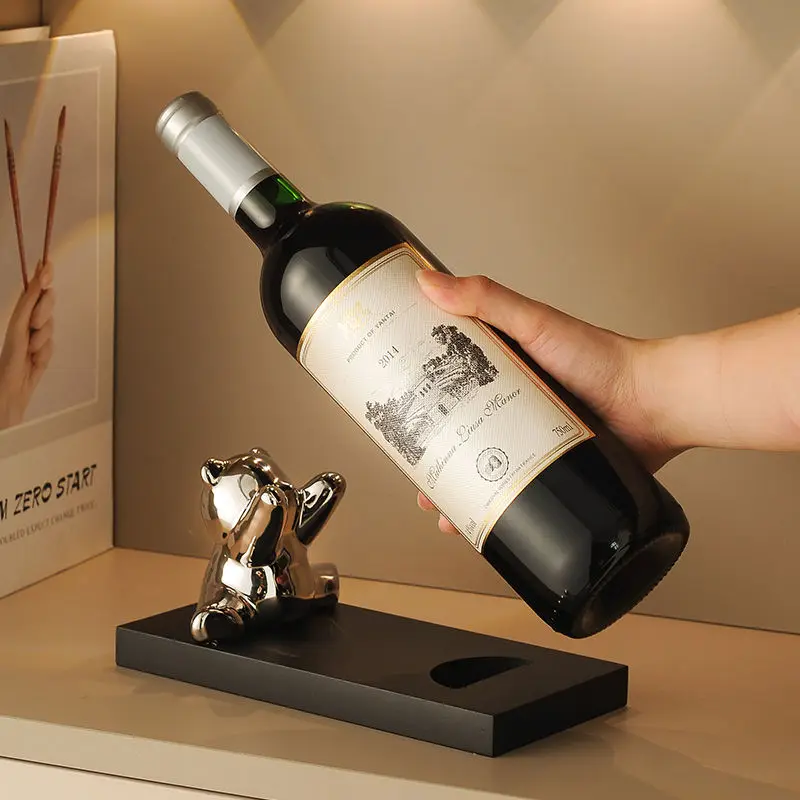 

2Pcs Bear Wine Rack Decoration Living Room Light Luxury High-end TV Cabinet Wine Cabinet Sideboard Decoration Housewarming Gift
