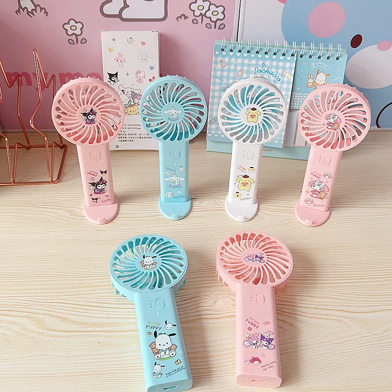 

New Cinnamoroll My Melody Anime Kawaii Sanrio Handheld Small Fan Cute Ins Kuromi Outdoor Usb Electric Fan Gifts for Girls