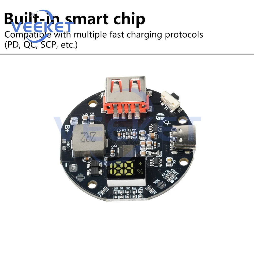 Circuito della banca di potere a ricarica rapida bidirezionale ad alta potenza da 22,5 W con USB tipo C PPS/PD3.0/PD2.0 per fai da te - Image 4