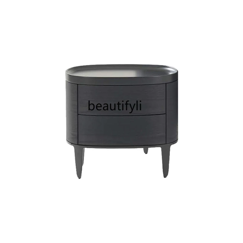 

LBX Italian Minimalist Oval Bedside Table Oak Bedside Cabinet Drawer Bedside Table Bedroom