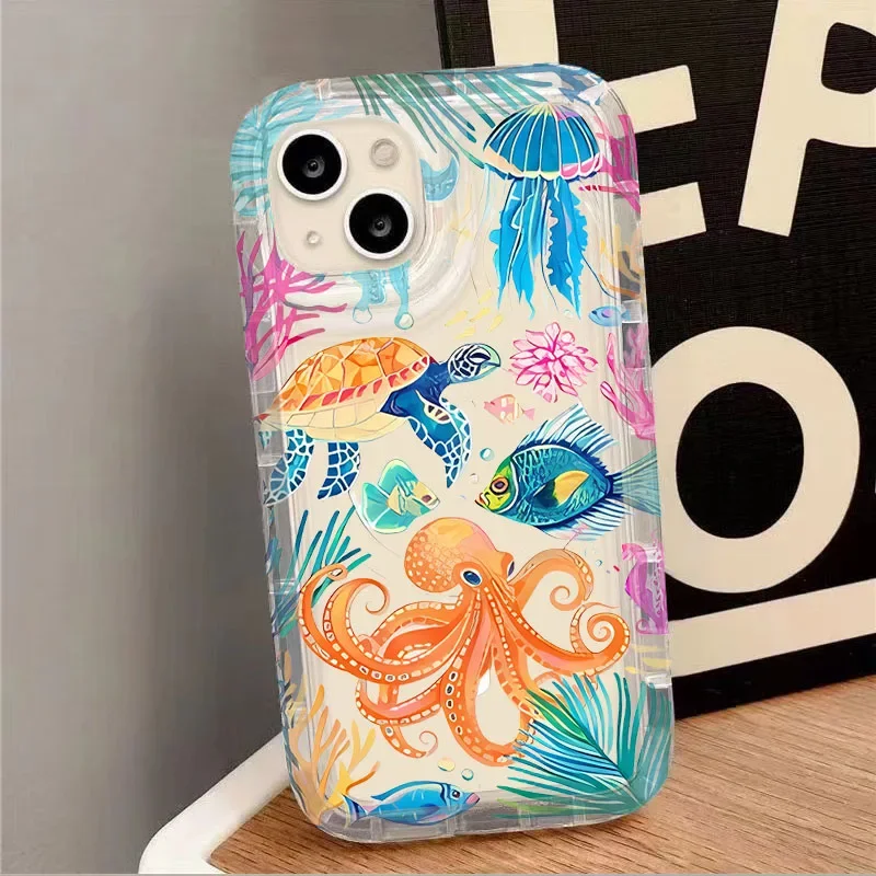 Luxury Blue Marine Organism Silicone Phone Case Cover