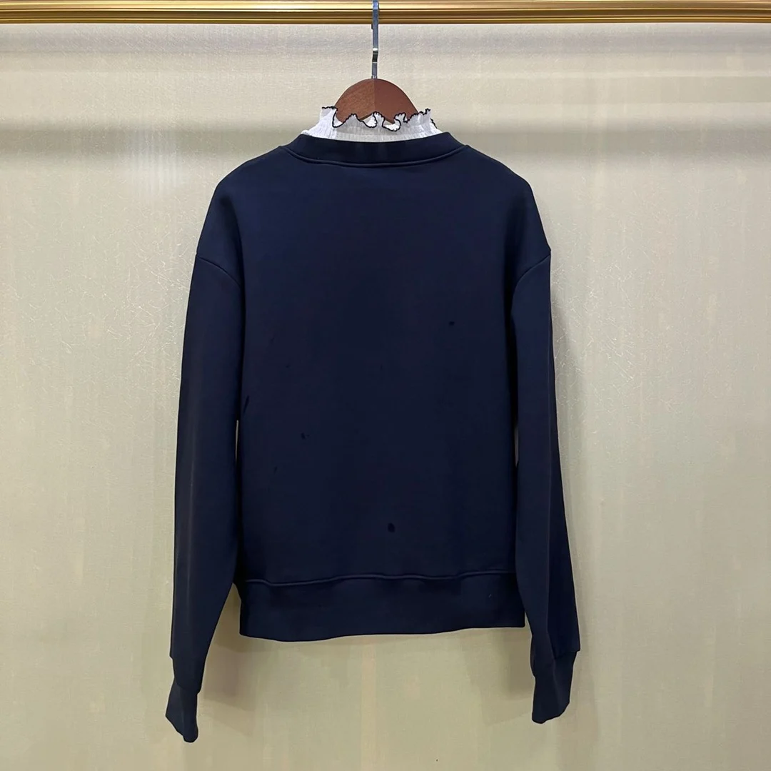 2024 Women's Print Pleated Collar Navy Sweater Shirt New French High Quality Sweater Free Shipping
