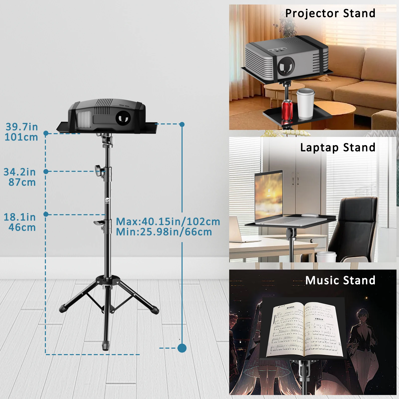 SH 90cm Projector Tripod Stand Laptop Tripod Adjustable 18-40 inch Height Standing Desk Outdoor Computer Desk Stand Studio