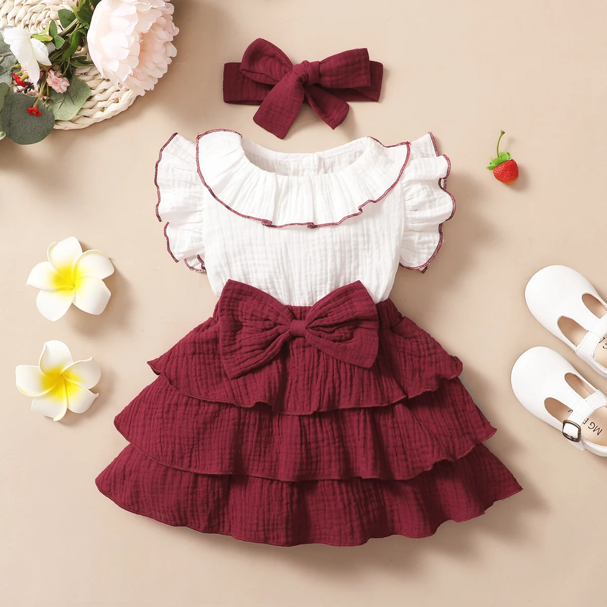 Baby Girl Red Wine & White Cupcake Dress 1