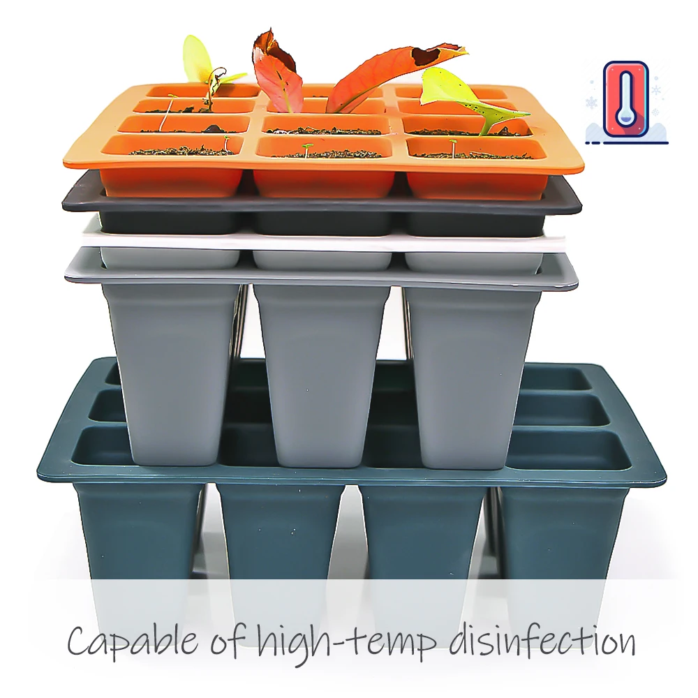 Silicone 4/6/12 Cell Vegetable Seed Starting Tray Greenhouse Nursery Seedling Germination Container Plants Propagation Grow Box 4