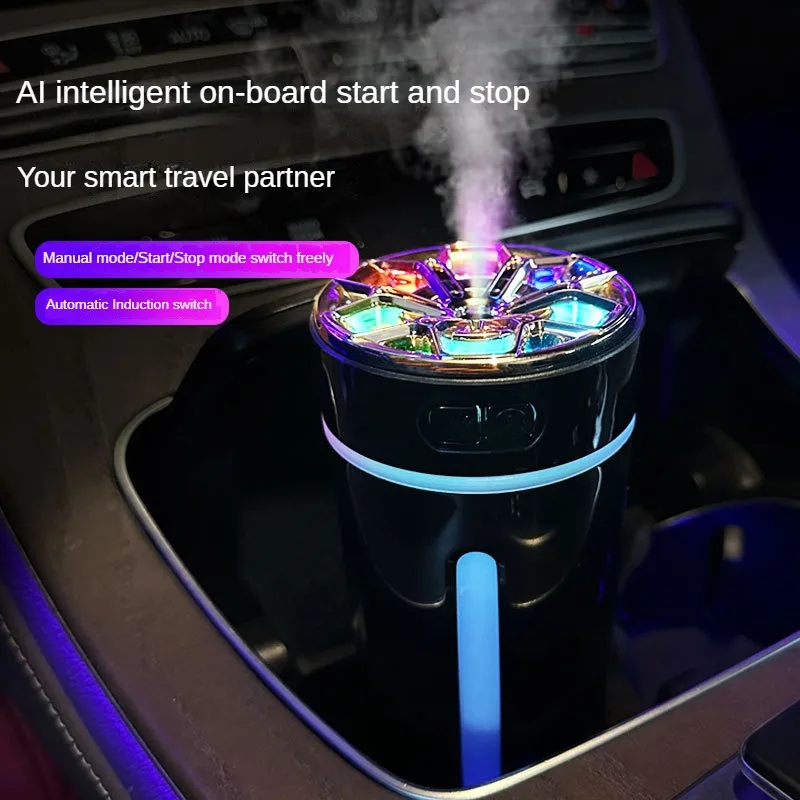 Smart Car Air Purifier Humidifier Aroma Diffuser Car Deodorizer Atmosphere Light Send 6 Filter Elements Automotive Supplies