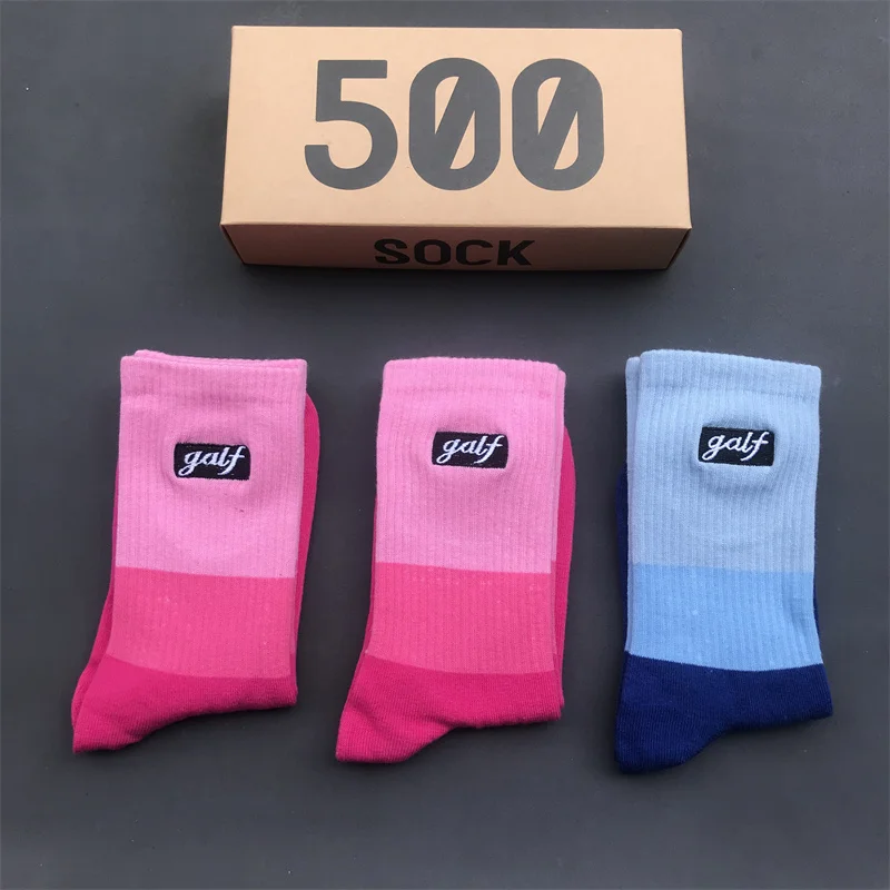 Women's Socks 3Pair/Box Golf Embroidery Black Label Pink Midtube Socks Men Women Fashion Sports Ins Blue Green Stitching Sock 17