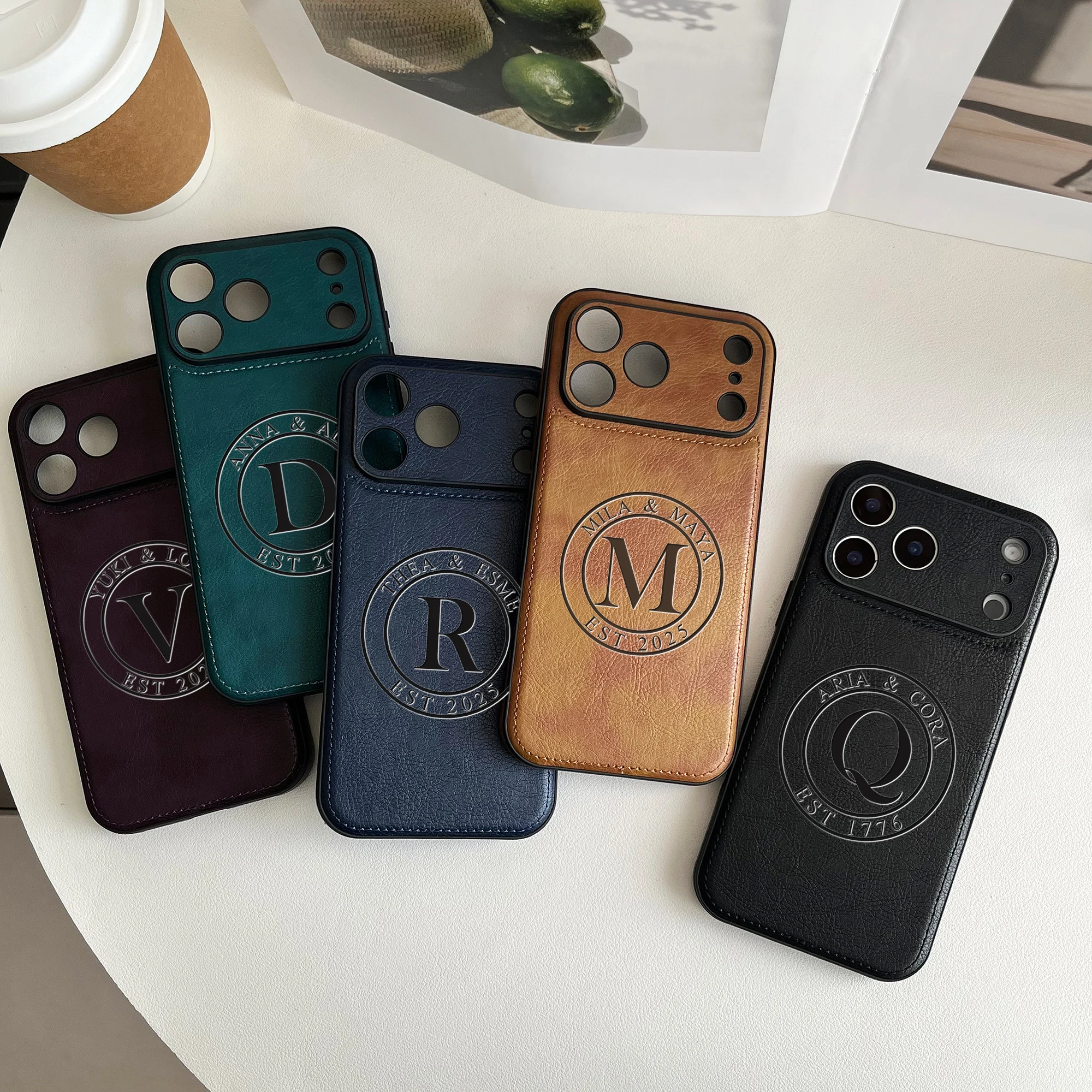 Personalization Custom Letter Name Faux Leather Laser Engraving Phone Case thumbnail 7