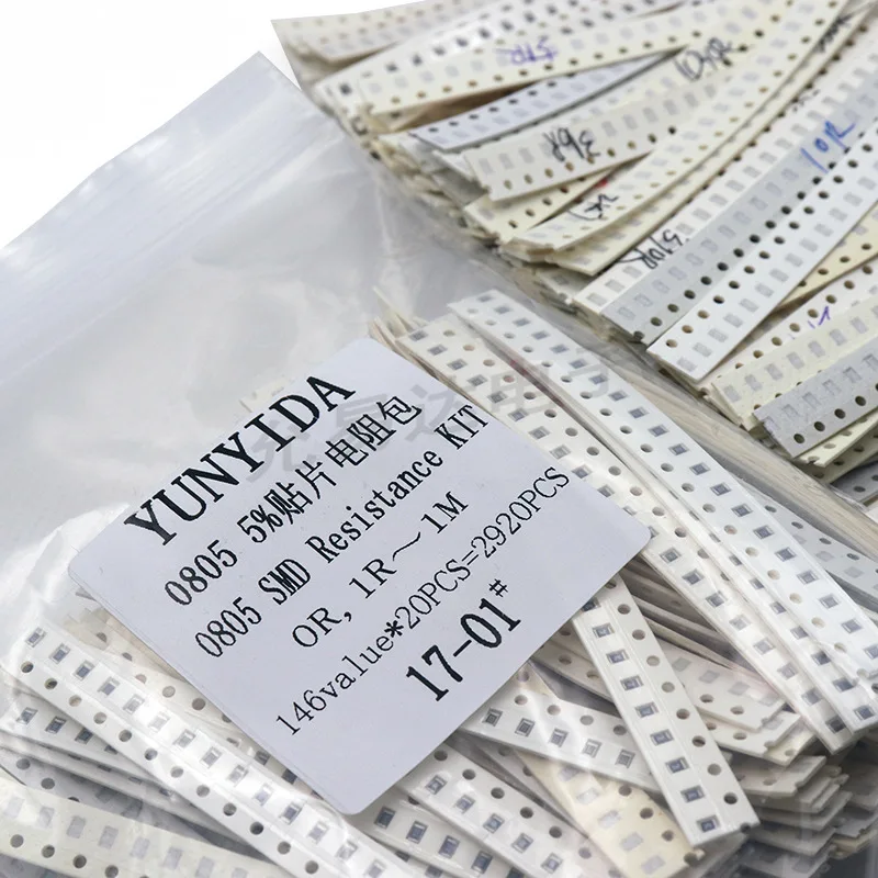 

Упаковка резисторов 0805 Smd 0r 1r-10m, точность 5%, 146 видов, по 20 штук, всего 2920 штук