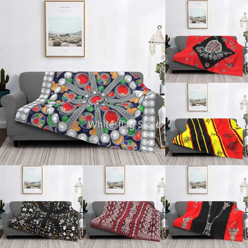 

Tafzimth Kabyle Fibula Blanket Soft Flannel Fleece Warm Geometric Ethnic Berber Throw Blankets for Home Bedroom Sofa Bedspreads