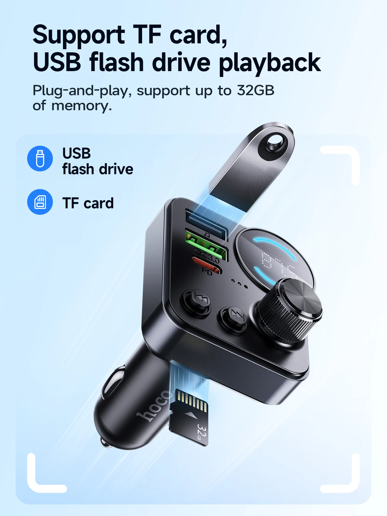 HOCO E86 48W Bluetooth 5.4 Car FM Transmitter with PD 30W & QC3.0