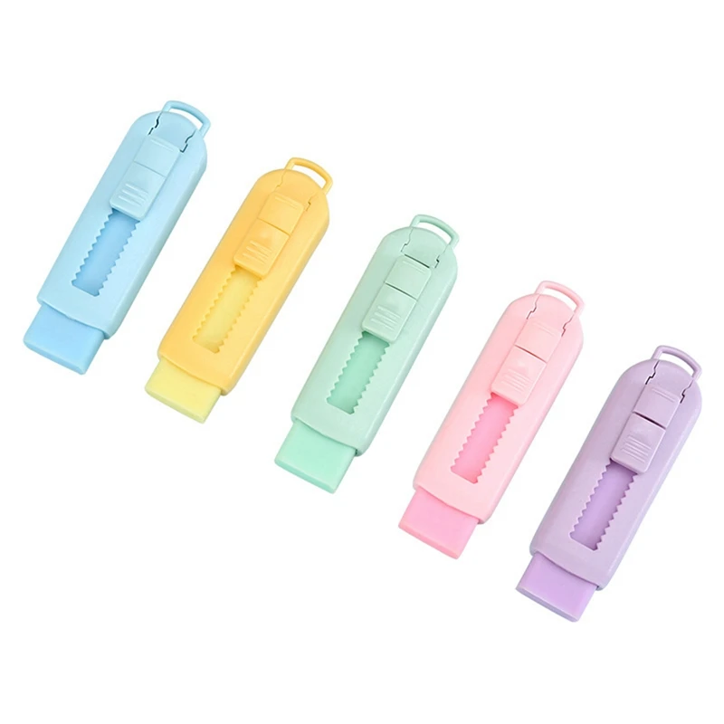 Sliding Retractable Pencil Rraser With Plastic Sleeve Push-Pull Eraser Eraser Cartoon Student 4PCS