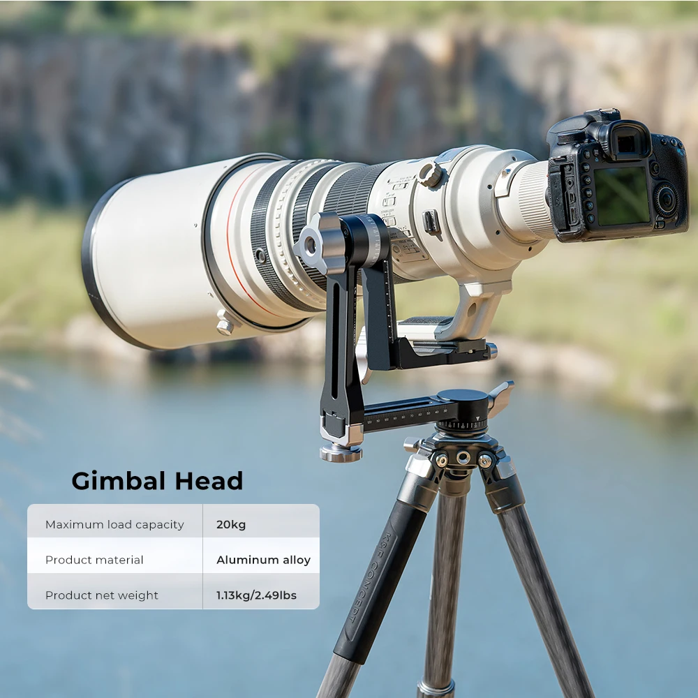 K&F Concept Gimbal Tripod Head Aluminium Alloy Heavy Duty 360&deg; Panoramic Head with 1/4" Quick Release Plate For Camera Tripods