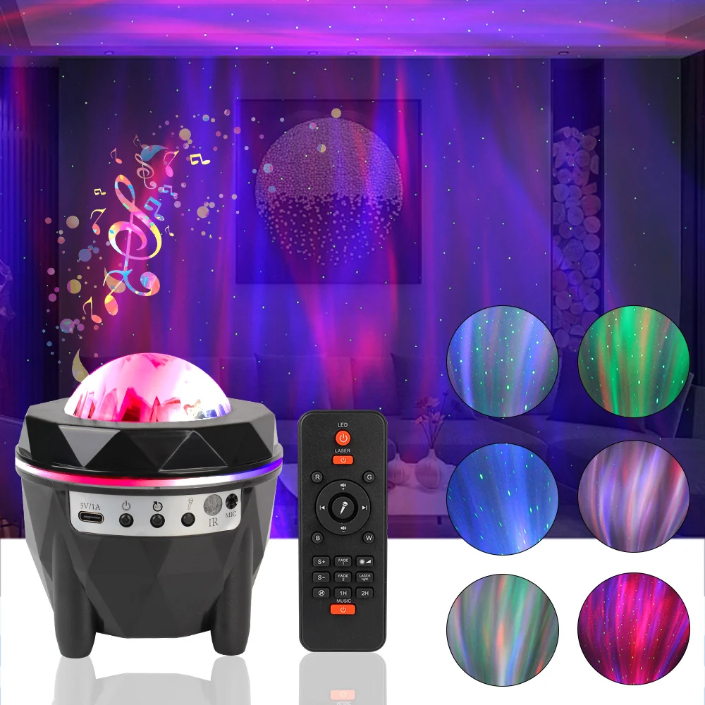 

Atmosphere Lights LED Star Galaxy Projector Starry Sky Lamp Remote Control Bluetooth Speaker Ocean Wave Night Light Music Sync