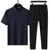 Simplicity Summer Ice Silk Men's POLO Collar Plaid Button Short Sleeve Tops Elastic Waist Drawstring Pocket Pants Motion Sets 3