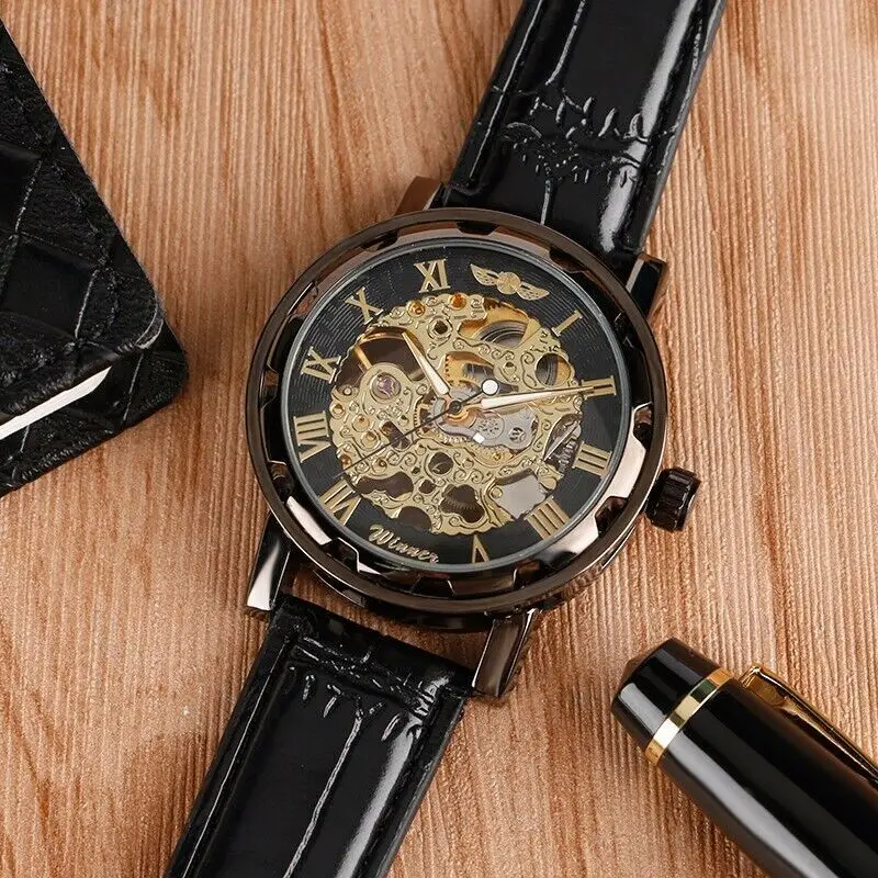 

WINNER Transparent Design Men's Hand Wind Mechanical Skeleton Wrist Watch Classic Roman Numerals Мужские механические часы