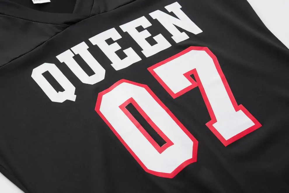 Sf11d8a91ceb042eba5d34c63cdcf3f99a 2023 New Fashion V-Neck Queen Letters Print Dress Short Sleeve Basketball Sporty Style Sexy Loose Female Clothing Streetwear