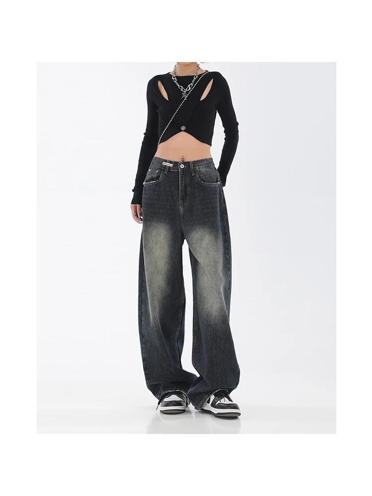 

American Grunge High Waist Straight Jeans Pants 2023 Women's Casual Baggy Y2K Wide Leg Retro Streetwear Style Denim Trouser