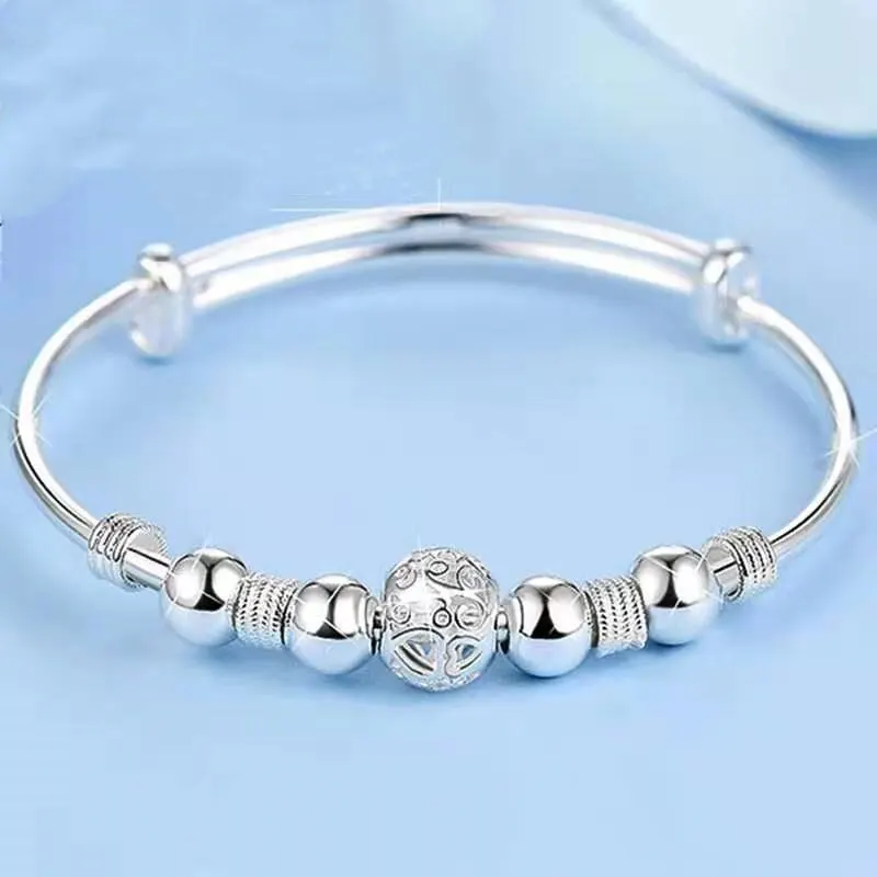 Bangle Bracelet Silver Charm Lucky Beads for Women Party Wedding Engagement Jewelry
