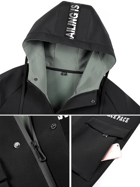 Plus Size Men's Long Trench Coat 2021 New Streetwear Fashion Printed Black Green Windbreaker Men Hooded Casual Jacket 8XL 6
