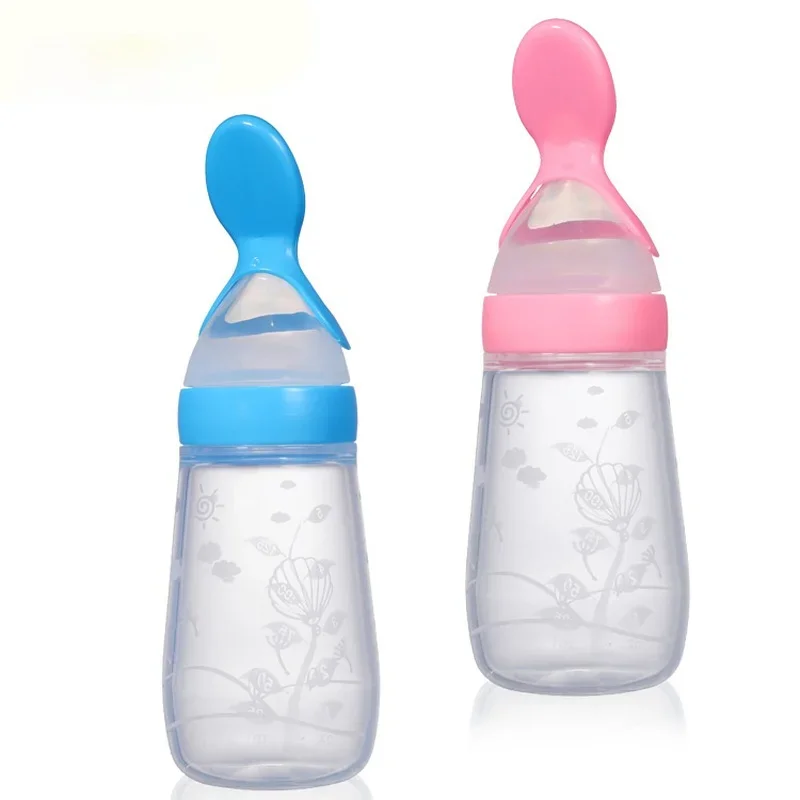 

125ML Feeder Porridge Mushy Food Feeding Bottle Cup Silicone Squeeze Rice Paste Bottle Spoon for Baby Infant Training Feeder