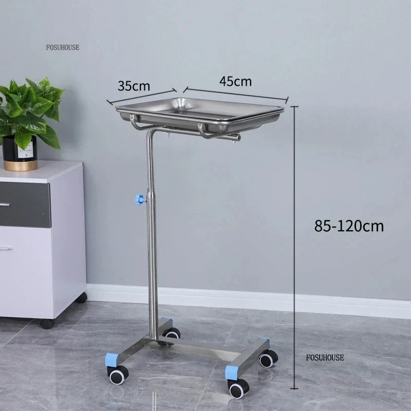 Thickened Stainless Steel Salon Trolleys Medical Tray Rack Organizer Cart with Wheels Adjustable Beauty Salon Auxiliary Trolley