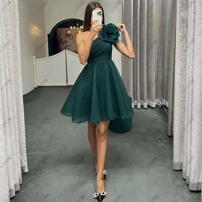 

LIYYLHQ Dark Green One Shoulder Homecoming Dresses Ruched Short A Line Sweet 16 Graduation Party Gowns Robes De Cocktail Dress