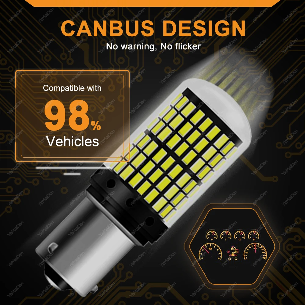 2/4 PCS T20 7443 P21W 1156 BA15S PY21W BAU15S LED 전구 Canbus 12V 17W 144SMD 흰색 자동차 회전 신호 역방향 백업 브레이크 라이트