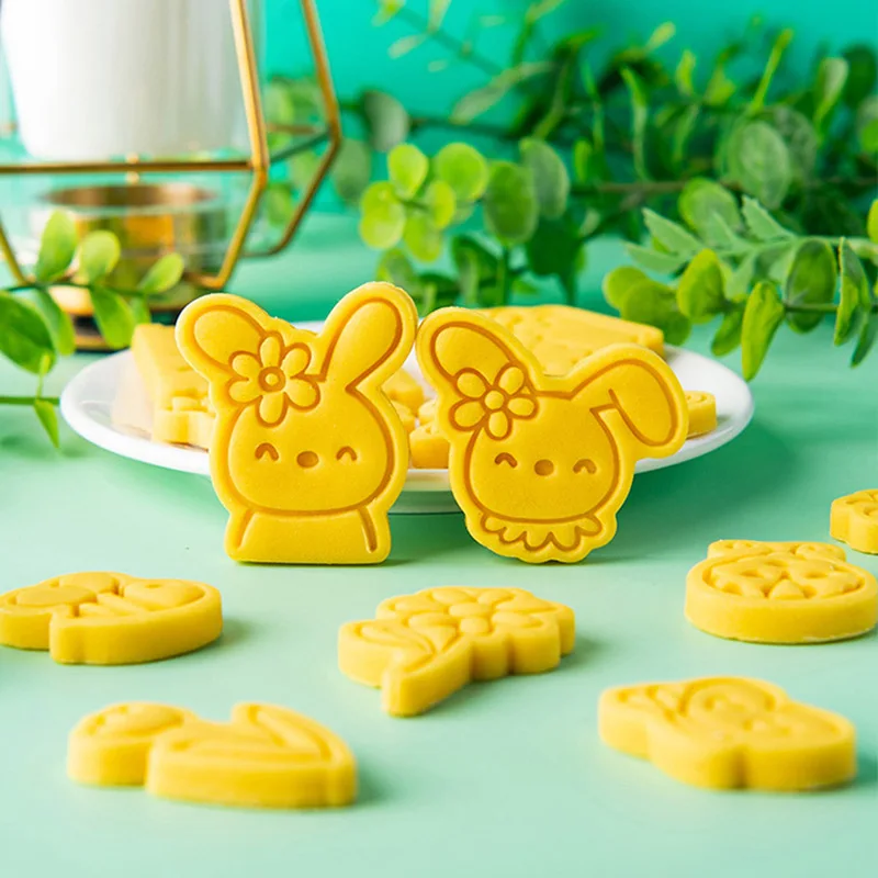 

Cookie Cutter Mold Cartoon Spring Series Bee Sunflowers Rabbit Tulip Shape Cookie Embossed Biscuit Mold Baking Decorating Tool