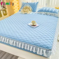 Summer Girls Solid Color Lace Bed Skirt Soft Mattress Mat Cover Home Washable Fitted Bedsheet Queen King Size(No Pillowcase) 1pc 1
