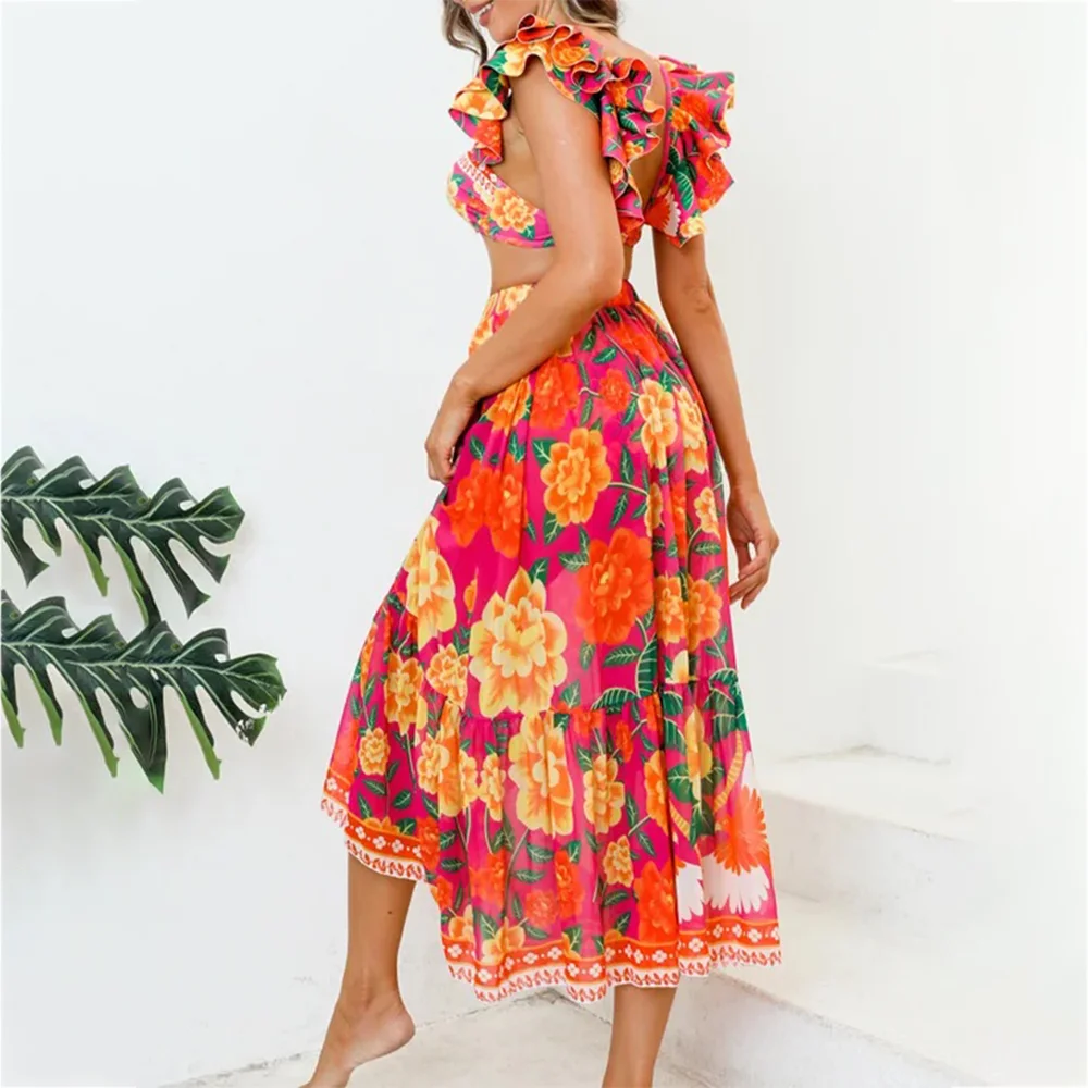2023 Vintage Fashion Printed One Piece Swimsuits Ruffle Design Bikini Set and Skirt Women Luxury Bathing Suit Beachwear Swimwear