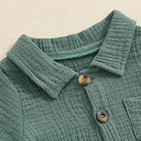 0-24 Months Summer Infant Newborn Costume Baby Boy Comfortable Jumpsuit Solid Color Short Sleeve Lapel Button Down Casual Romper 4