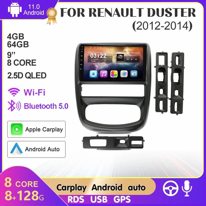 

9 inch Android 11 8+128G Car Radio For Renault Duster 2012-2014 4G Carpaly Auto GPS Navigation Multimedia Player 2 Din Head Unit